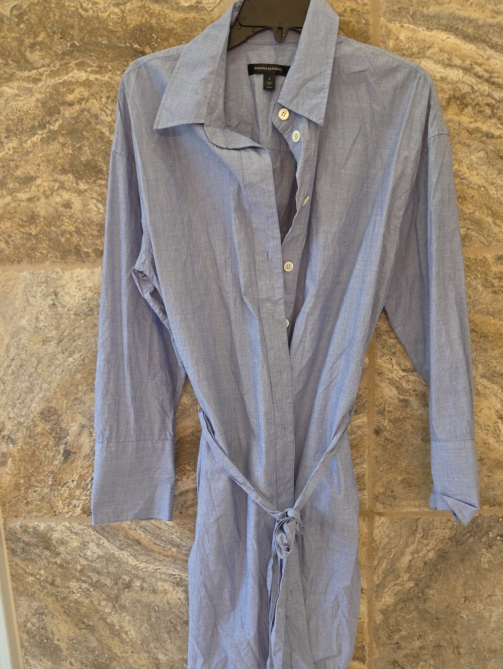 Banana Republic Blue Button-Front Shirt Dress with Waist Tie Large EUC